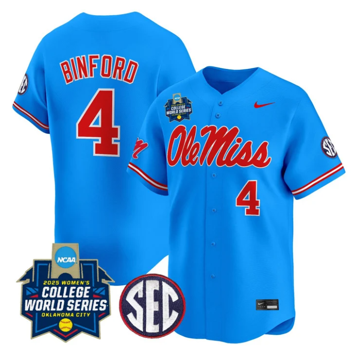 Aliyah Binford Jersey #4 Ole Miss Rebels Softball 2025 World Series Stitched Blue