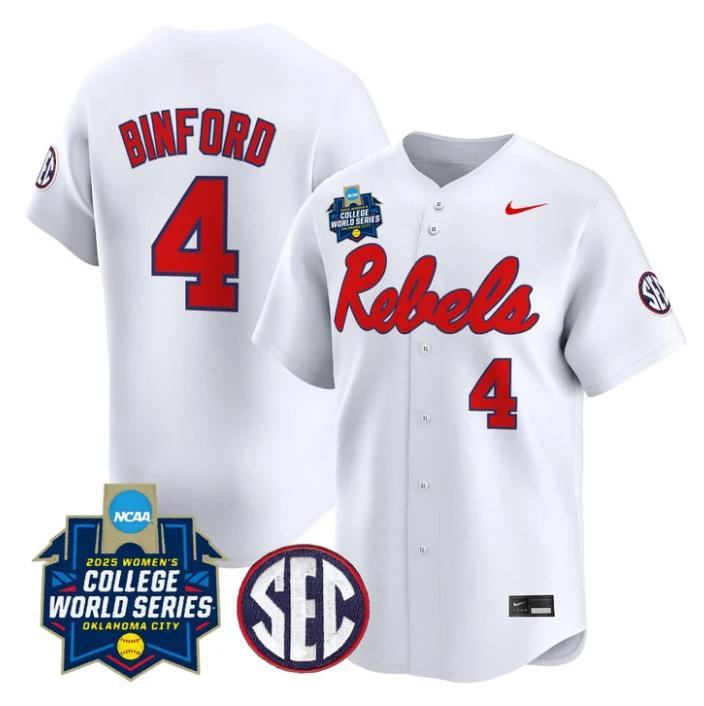 Aliyah Binford Jersey #4 Ole Miss Rebels Softball 2025 World Series Stitched White