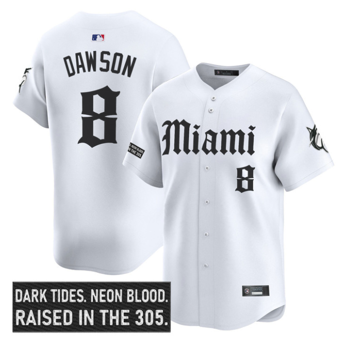Andre Dawson Jersey #8 Miami Marlins Gothic Vice Edition Stitched White