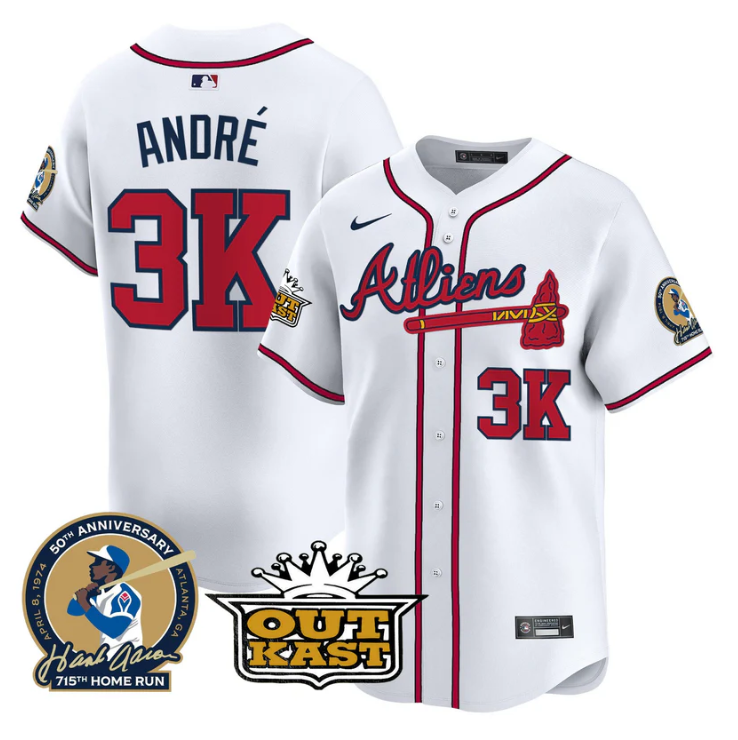 André Jersey #3K Atlanta Braves Atliens Hank Aaron Patch Limited Stitched White