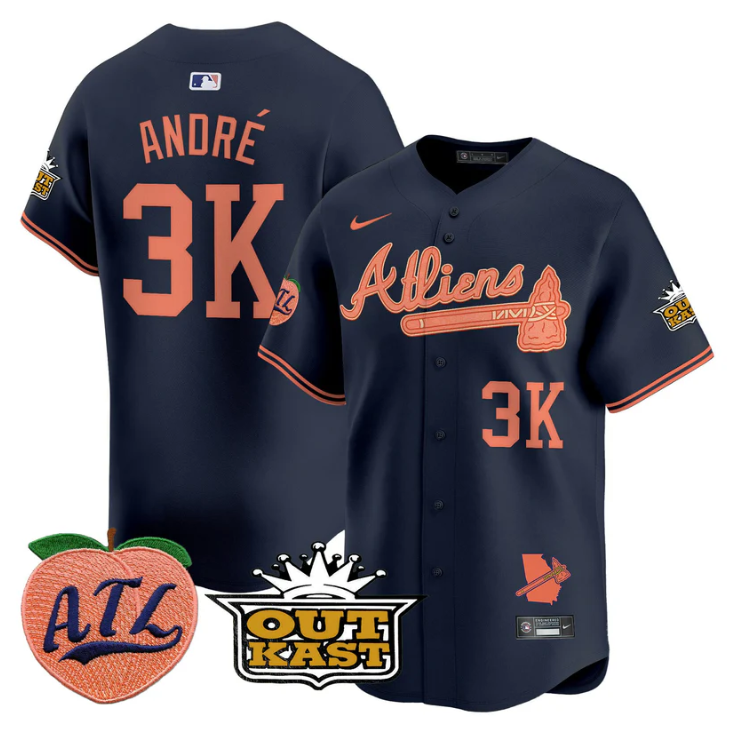 André Jersey #3K Atlanta Braves Atliens Peach Vapor Premier Limited Stitched