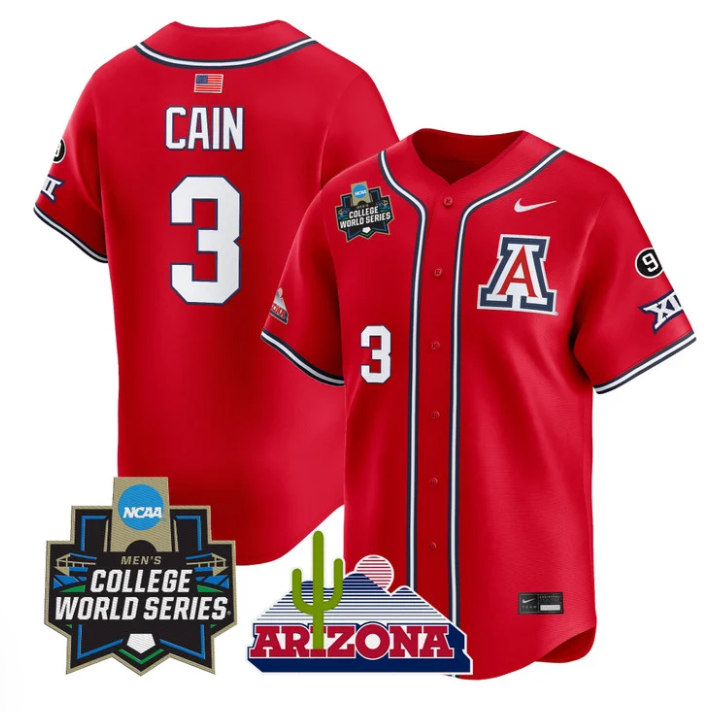 Andrew Cain Jersey #3 Arizona Wildcats 2025 World Series Stitched Red