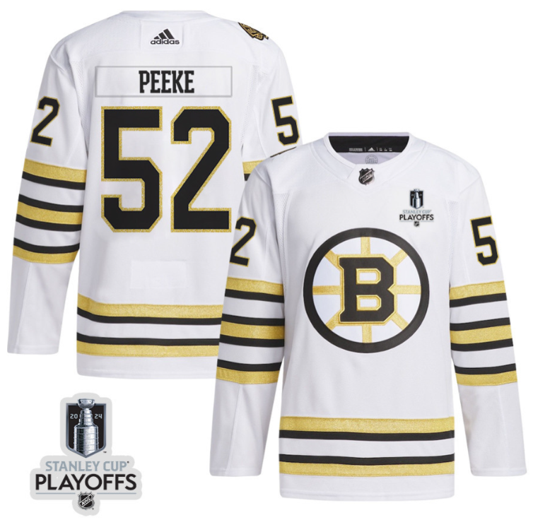Andrew Peeke 52 Boston Bruins 2024 NHL Playoffs Patch Away Jersey - Men, White