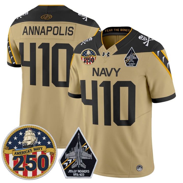 Annapolis Jersey #410 Navy Midshipmen Jolly Rogers 250th Patch Stitched