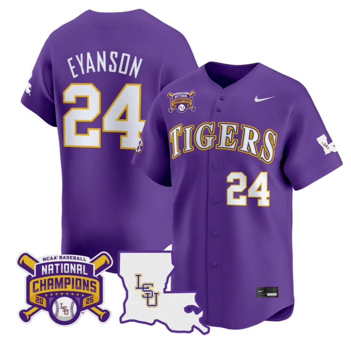 Anthony Eyanson Jersey #24 LSU Tigers 2025 World Series Champions Stitched Purple