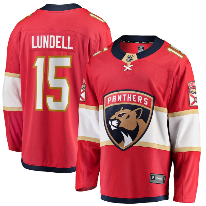 Anton Lundell 15 Florida Panthers 2025 Breakaway Player Men Jersey Red