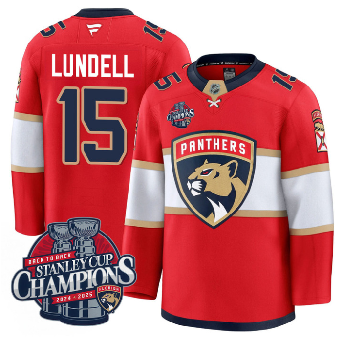 Anton Lundell Jersey #15 Florida Panthers 2025 Stanley Cup Back To Back Red
