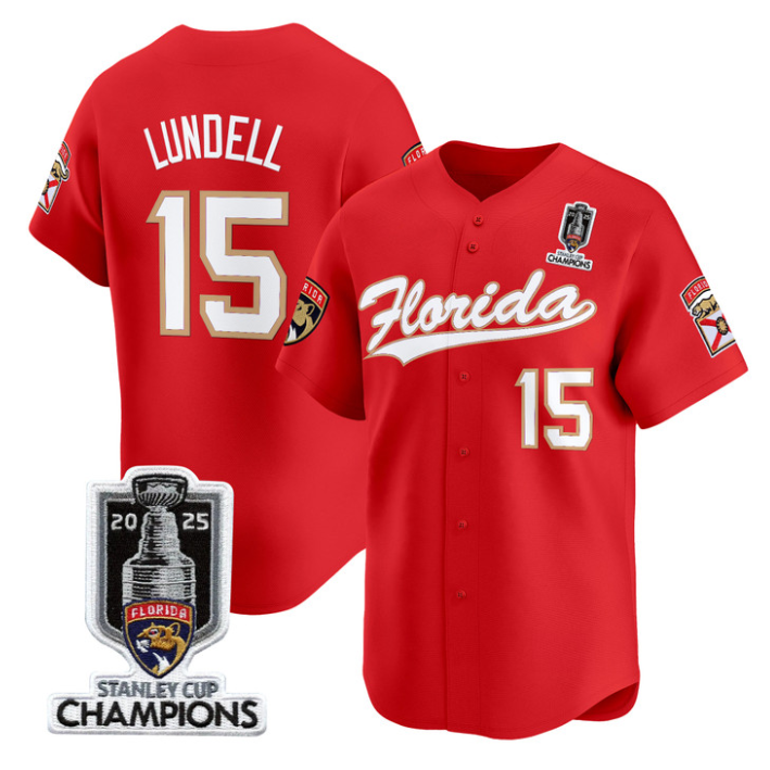 Anton Lundell Jersey #15 Florida Panthers 2025 Stanley Cup Champions Red