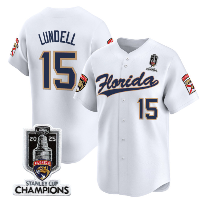 Anton Lundell Jersey #15 Florida Panthers 2025 Stanley Cup Champions White