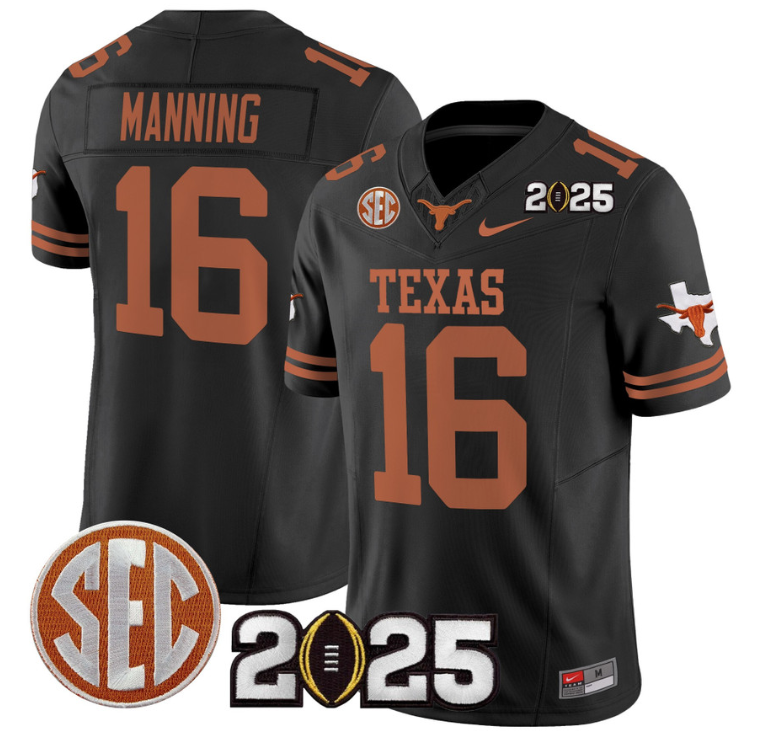 Arch Manning Jersey #16 Texas Longhorns 2025 CFP Final Patch Black