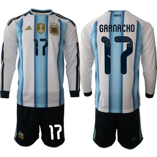 Argentina #17 GARNACHO Jersey Long Sleeve National Team x World Cup 2026 Home White On Field Soccer