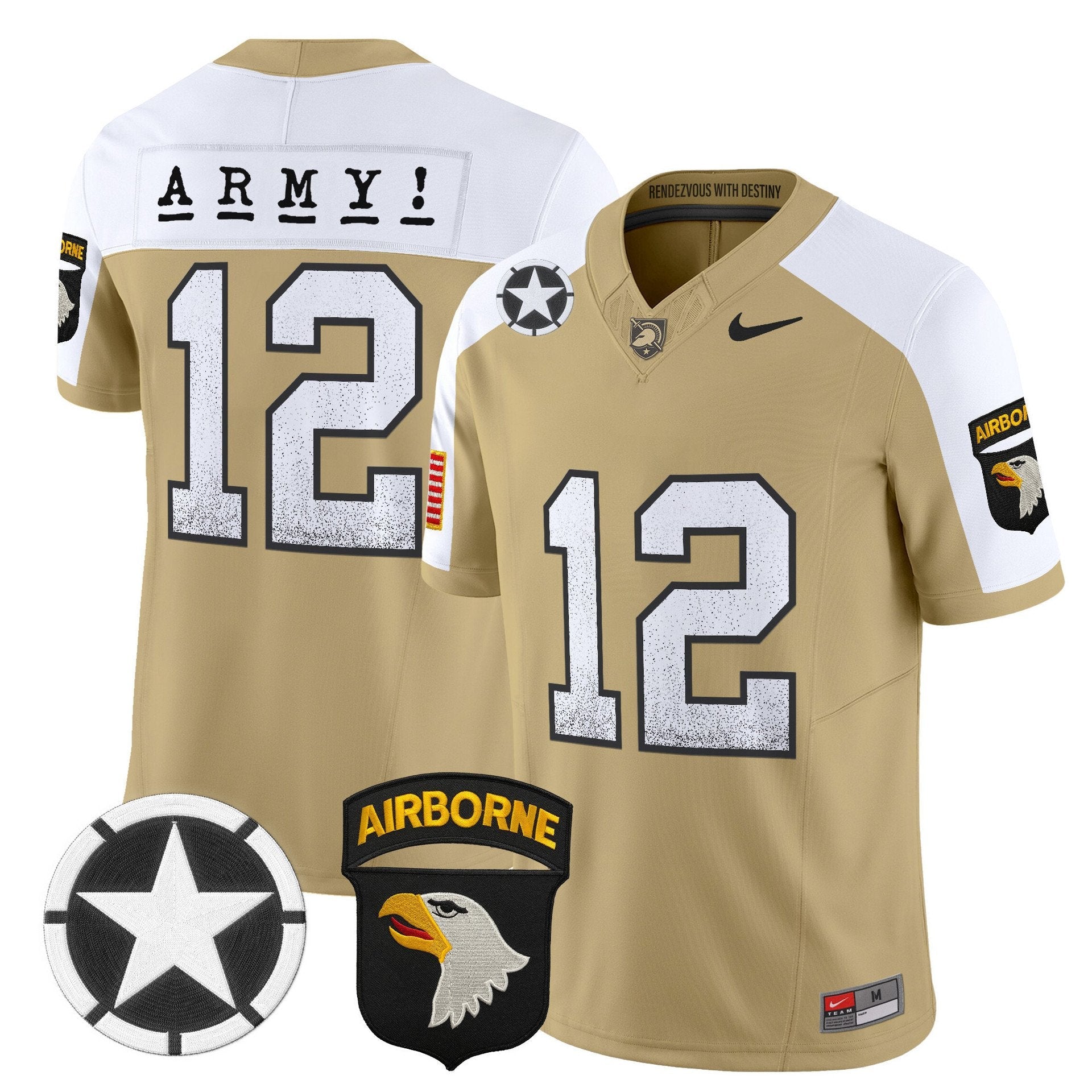 Army Jersey #12 Army Black Knights 2025 Screaming Eagles Stitched Tan