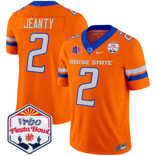 Ashton Jeanty Jersey #2 Boise State Broncos 2025 Fiesta Bowl Patch Vapor Orange Alternate