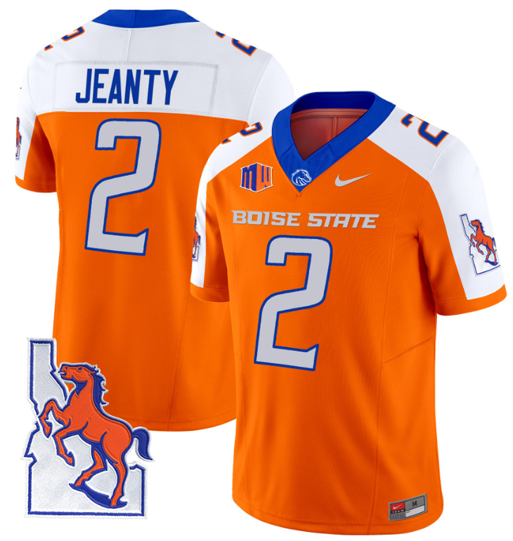 Ashton Jeanty Jersey #2 Boise State Broncos 2024 Map Patch Vapor Football Orange Alternate
