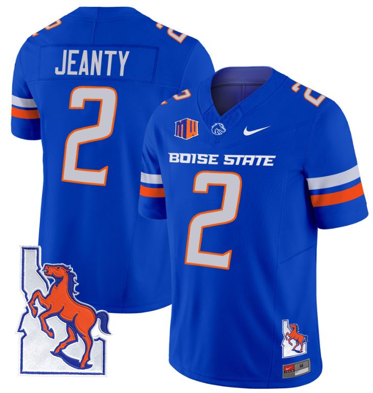 Ashton Jeanty Jersey #2 Boise State Broncos 2024 Map Patch Vapor Football Royal