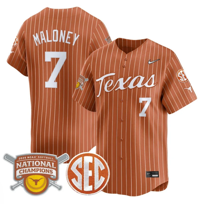 Ashton Maloney Jersey #7 Texas Longhorns 2025 National Champions Orange Pinstripe