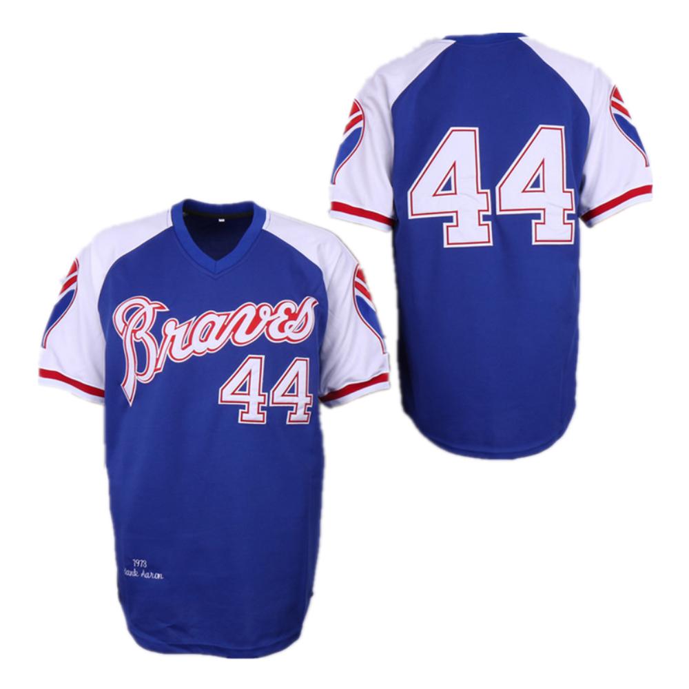 Atlanta Braves Hank Aaron Royal 1973 Throwback Pullover Jersey