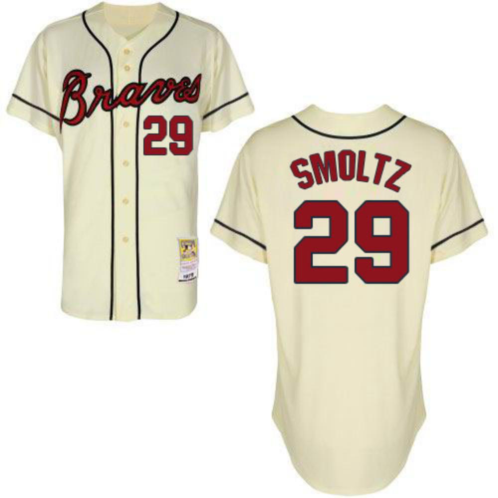 Atlanta Braves John Smoltz Cream Throwback Jersey