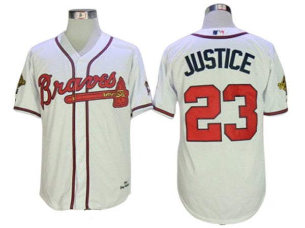 Atlanta Braves #23 David Justice 1995 Throwback Jersey -White