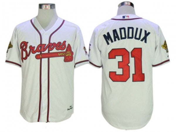 Atlanta Braves #31 Greg Maddux 1995 Throwback Jersey - White