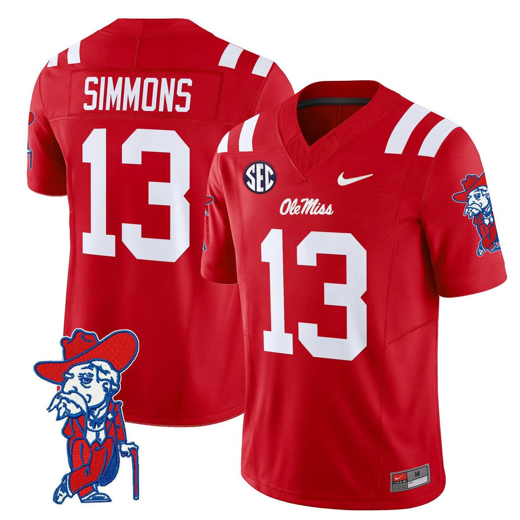 Austin Simmons Jersey #13 Ole Miss Rebels 2025 Limited V2 Stitched Red