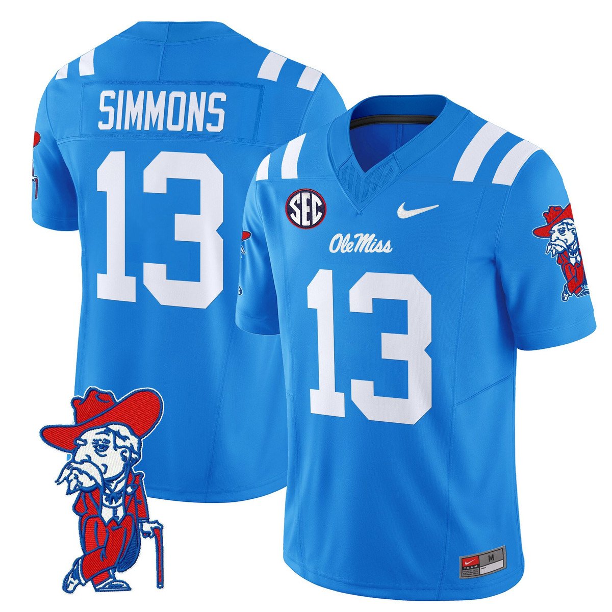 Austin Simmons Jersey #13 Ole Miss Rebels 2025 Limited V2 Stitched Powder Blue