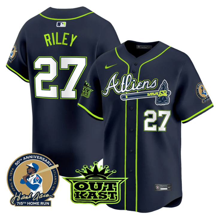Austin Riley Jersey #27 Atlanta Braves Atliens Hank Aaron Patch Limited Stitched