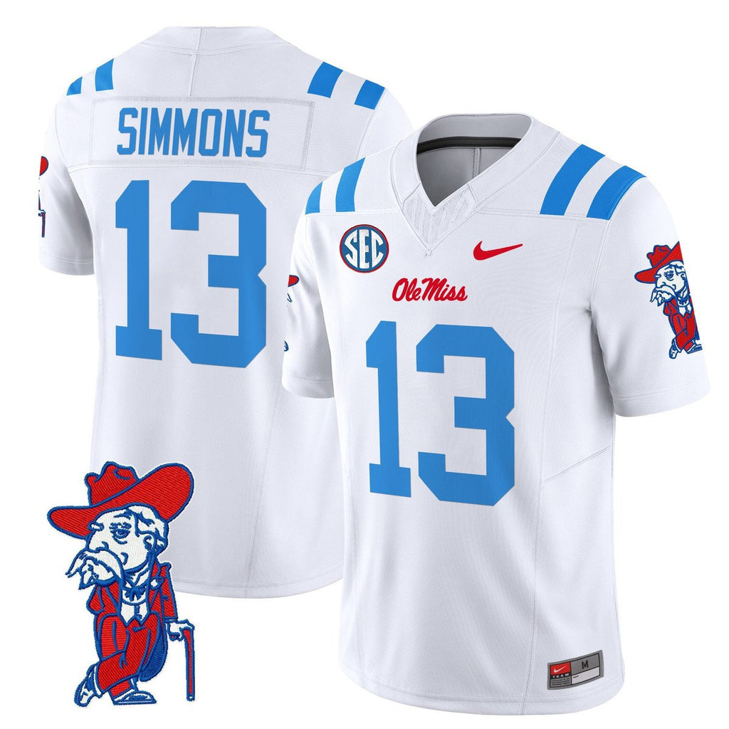 Austin Simmons Jersey #13 Ole Miss Rebels 2025 Limited V2 Stitched White Limited
