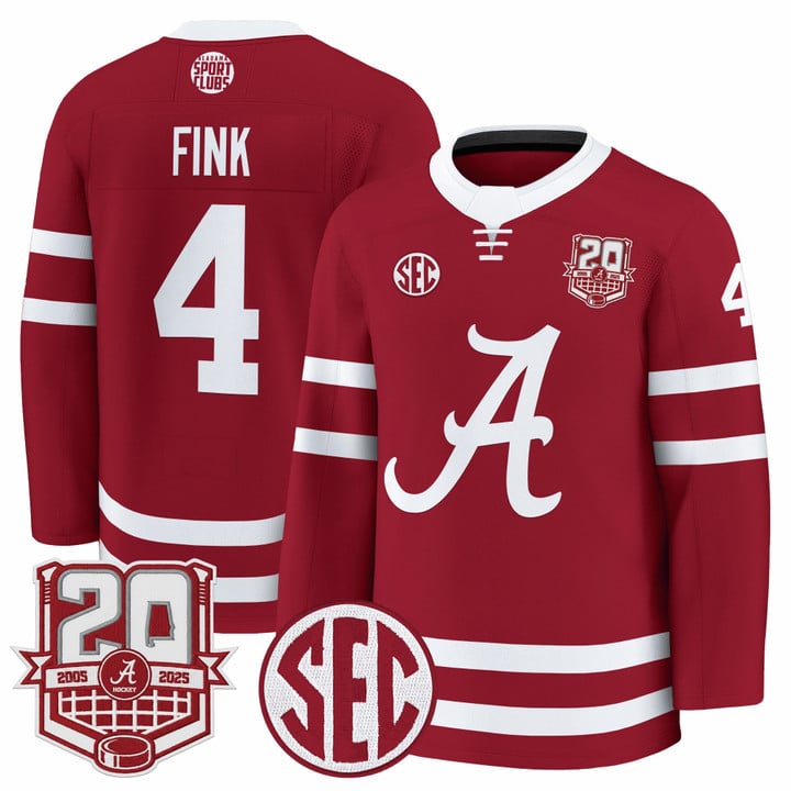 Austin Fink Jersey #4  Alabama Crimson Tide 2025-26 Premium 20th Anniversary Patch Stitched