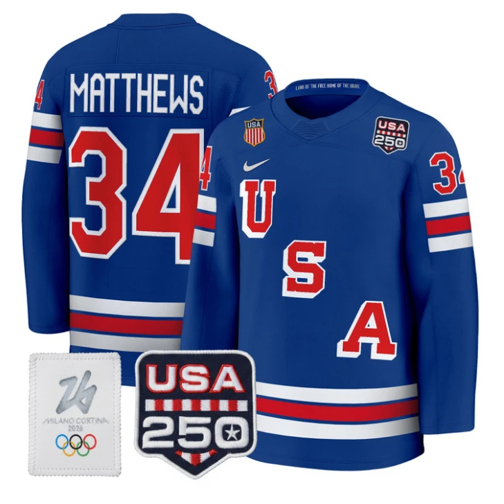 Auston Matthews Jersey #34 USA Olympic 250 Patch Hockey 2026 Stitched