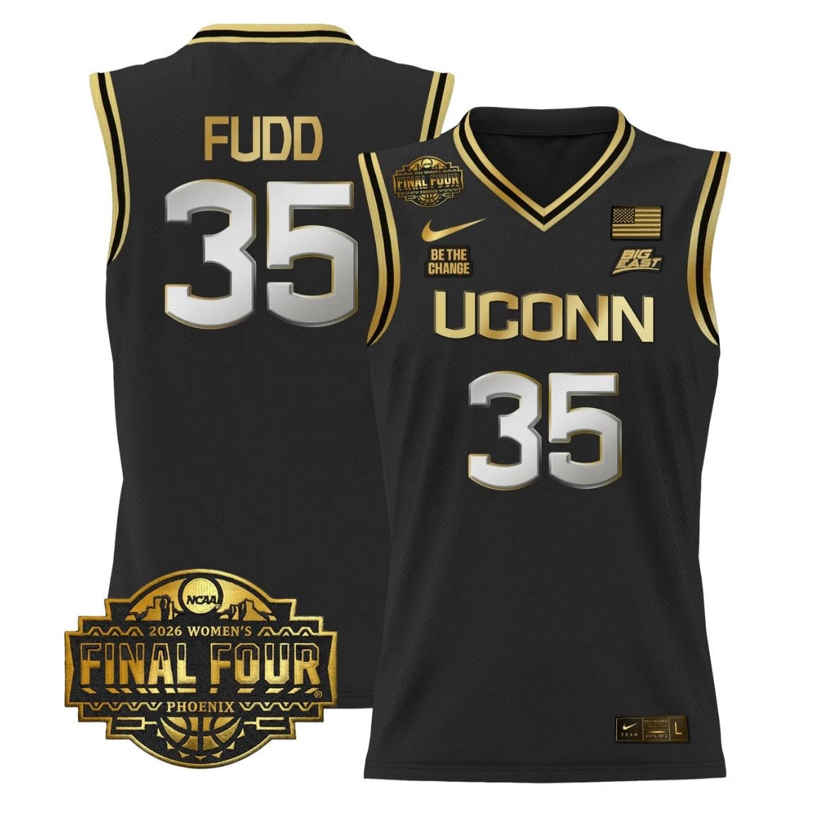 Azzi Fudd Jersey #35 UConn Huskies 2026 Tournament Final Four Stitched Black Gold