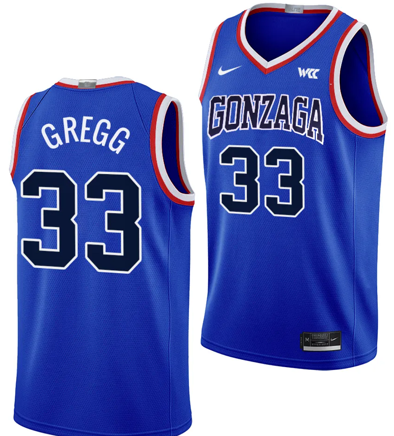 Ben Gregg Jersey #33 Gonzaga Bulldogs Throwback Basketball uniform 2023-24 Blue