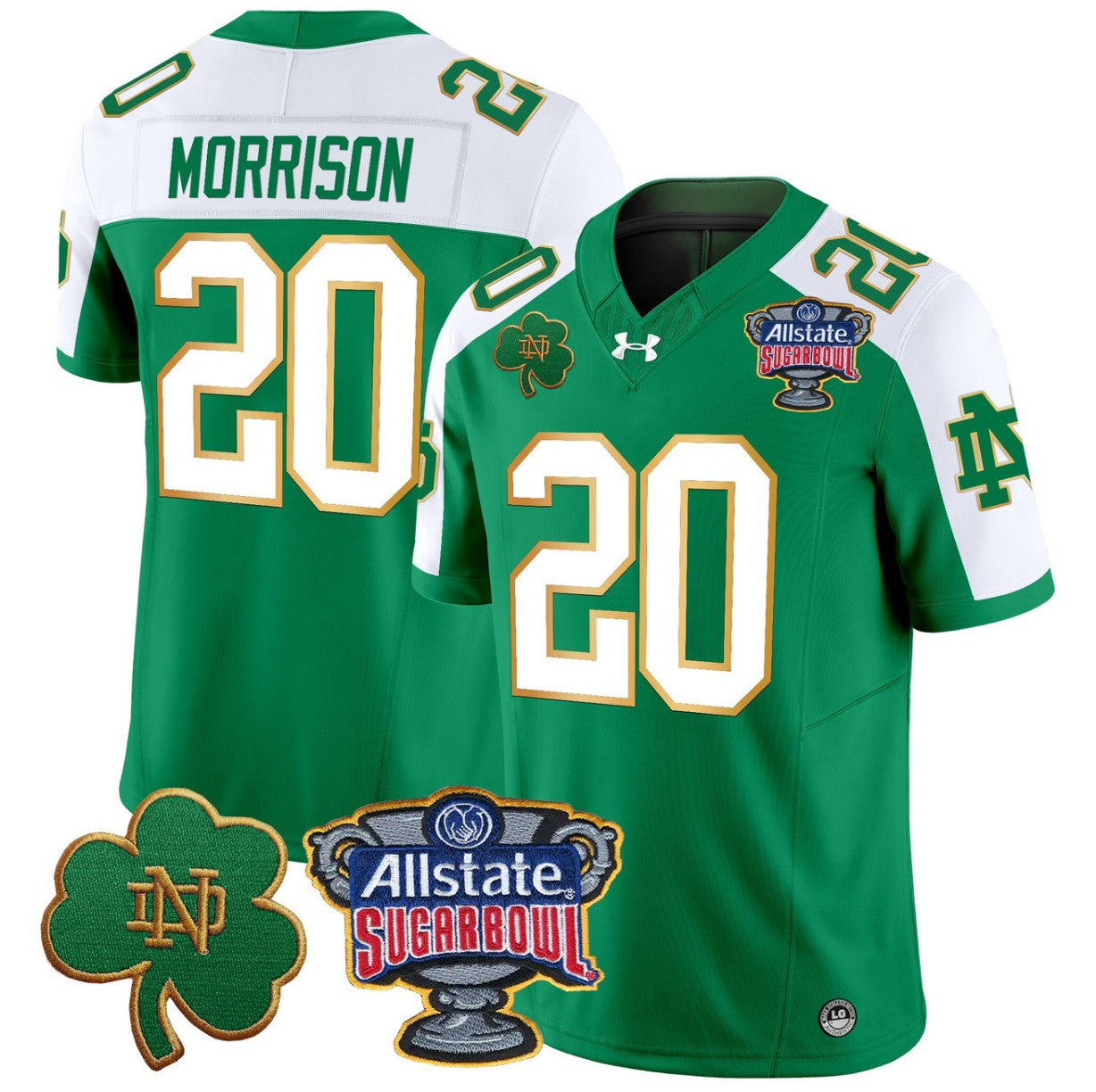 Benjamin Morrison Jersey #20 Notre Dame 2024 Sugar Bowl Patch V2 Green Alternate