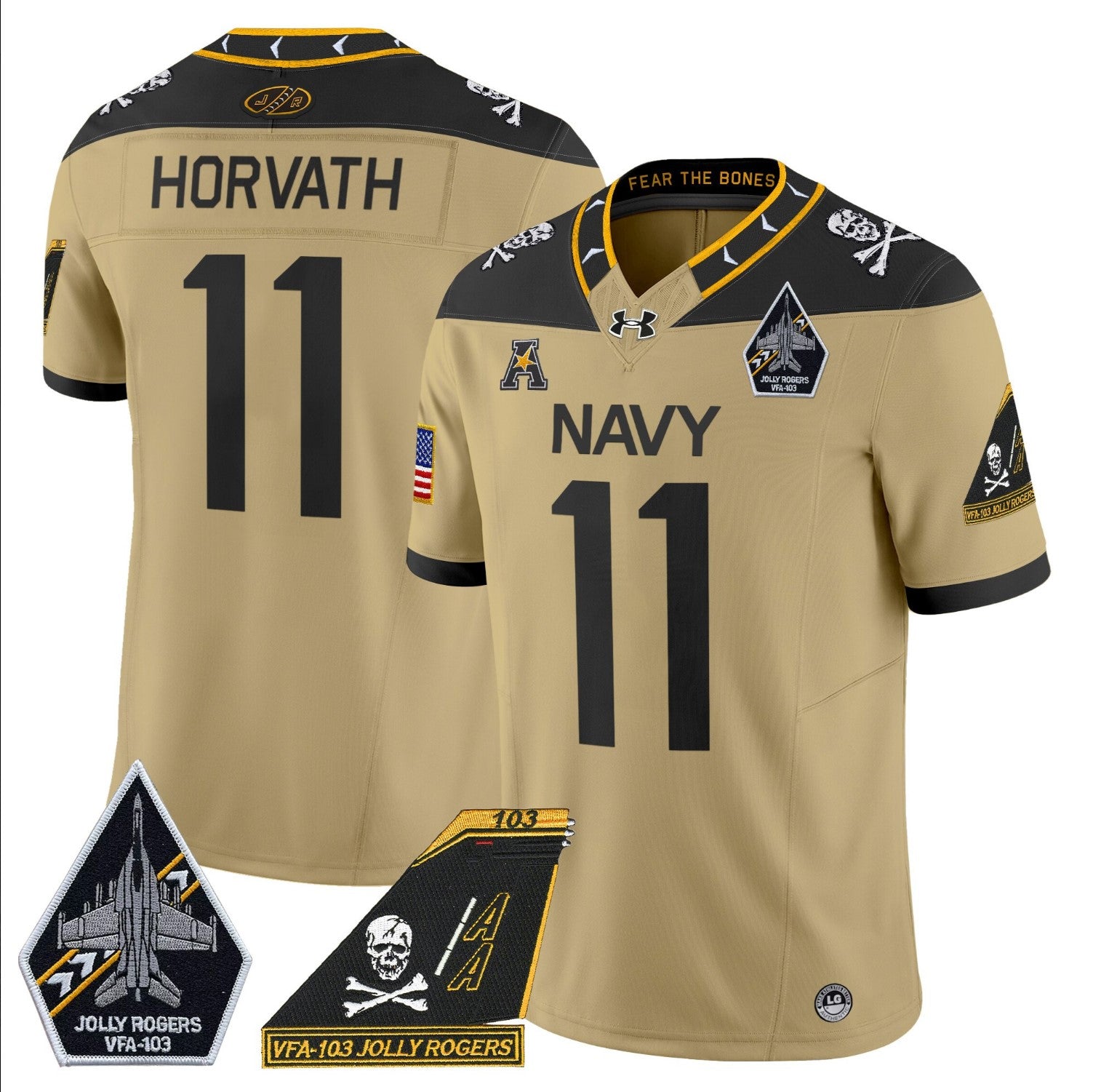 Blake Horvath Jersey #11 Navy Midshipmen 2024 Jolly Rogers Patch Gold