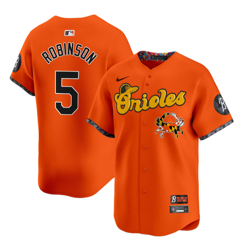 Brooks Robinson Jersey #5 Baltimore Orioles Maryland Blue Crab Vapor Stitched Orange