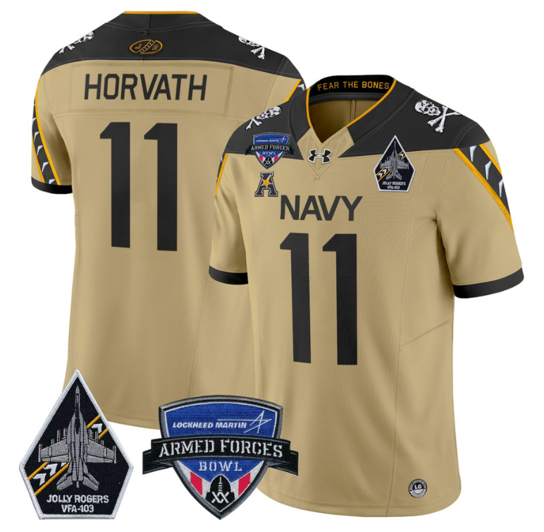 Blake Horvath Jersey #11 Navy Midshipmen 2025 Armed Forces Bowl Football Gold