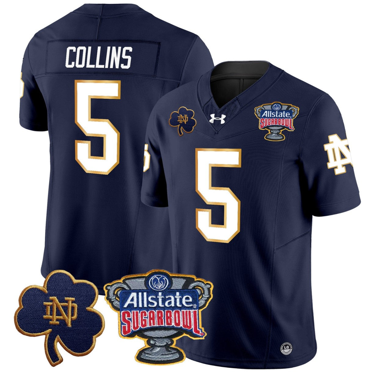 Beaux Collins Jersey #5 Notre Dame 2024 Sugar Bowl Patch V2 Stitched Navy