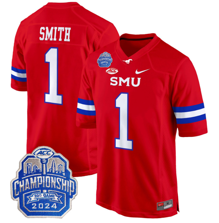 Brashard Smith Jersey #1 SMU Mustangs 2024 ACC Championship Patch Red