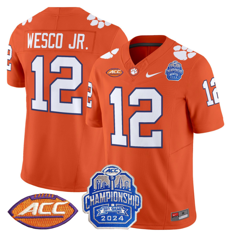 Bryant Wesco Jr Jersey #12 Clemson Tigers 2024 ACC Championship Patch Orange