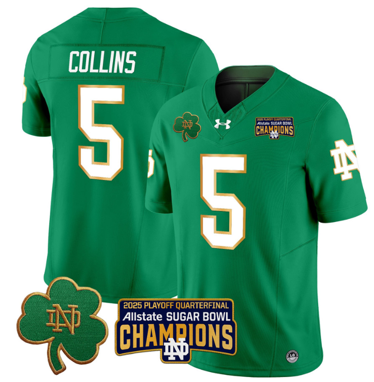 Beaux Collins Jersey #5 Notre Dame 2025 Sugar Bowl Champions Patch White