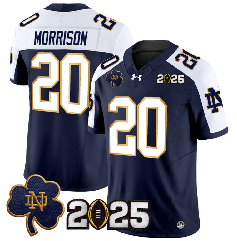 Benjamin Morrison Jersey #20 Notre Dame 2025 CFP Final Patch Navy Alternate