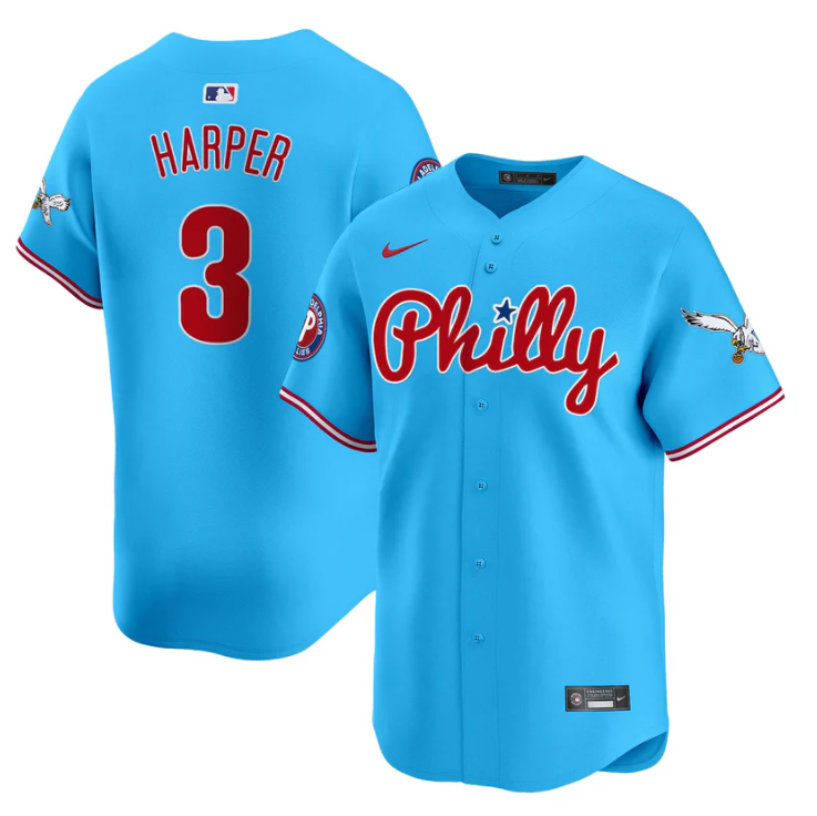 Bryce Harper Jersey #3 Phillies and Eagles Vapor Premier Limited Stitched Light Blue