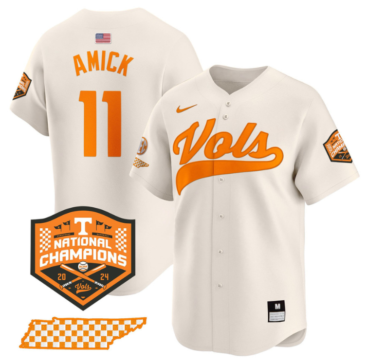 Billy Amick Jersey #11 Tennessee Volunteers Baseball 2024 Champions Vapor Premier Limited White Gold