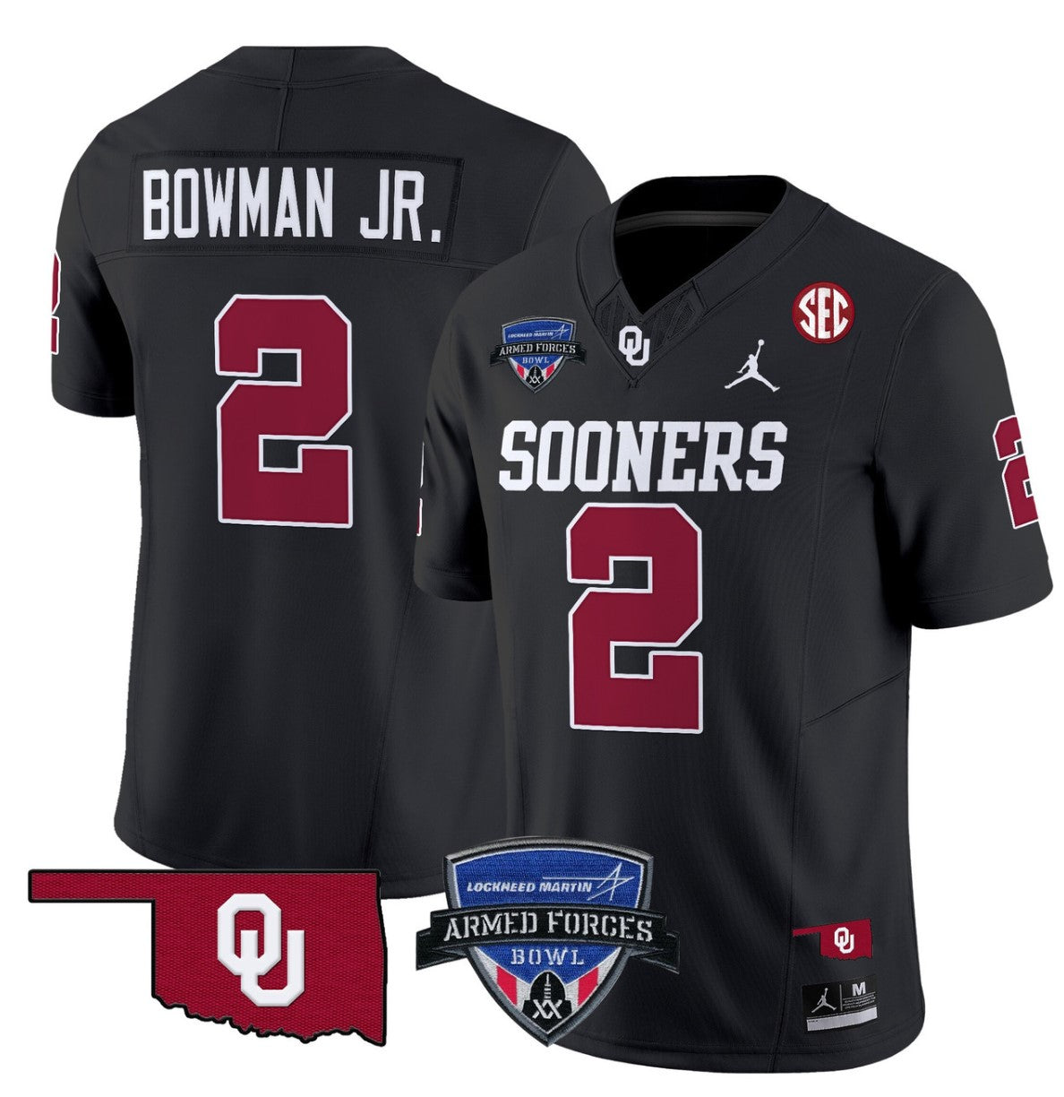 Billy Bowman Jr Jersey #2 Oklahoma Sooners 2025 Armed Forces Bowl Patch Black