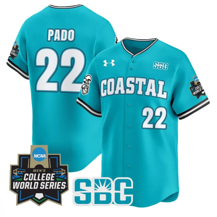 Blagen Pado Jersey #22 Coastal Carolina Chanticleers 2025 World Series Teal