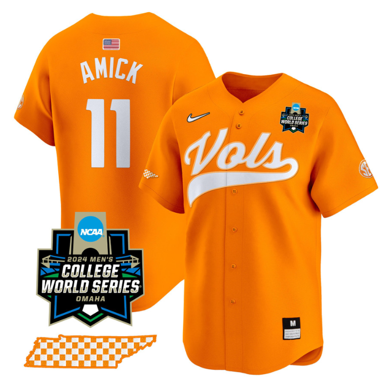 Billy Amick Jersey #11 Tennessee Volunteers 2024 College World Series Vapor Premier Limited NCAA Baseball Stitched Orange