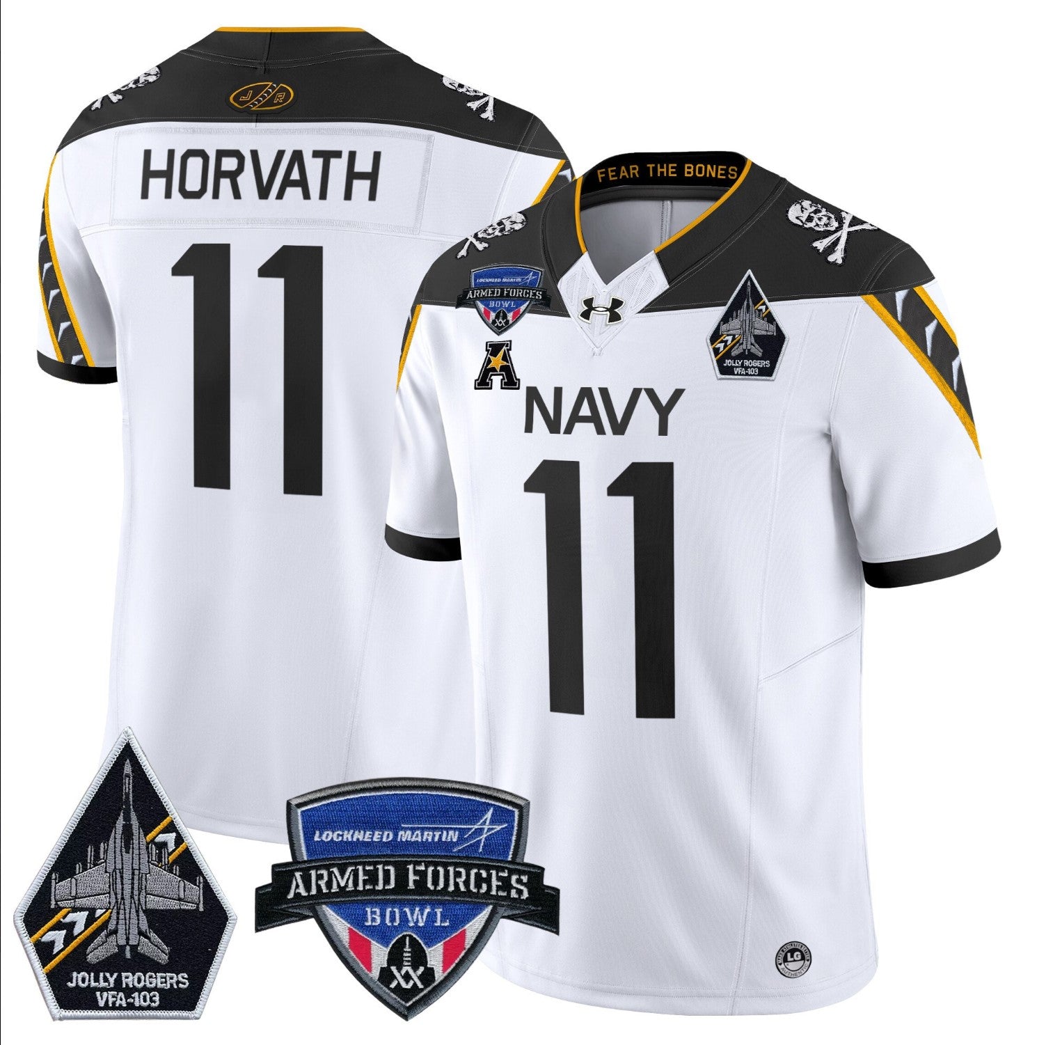 Blake Horvath Jersey #11 Navy Midshipmen 2025 Armed Forces Bowl Patch White