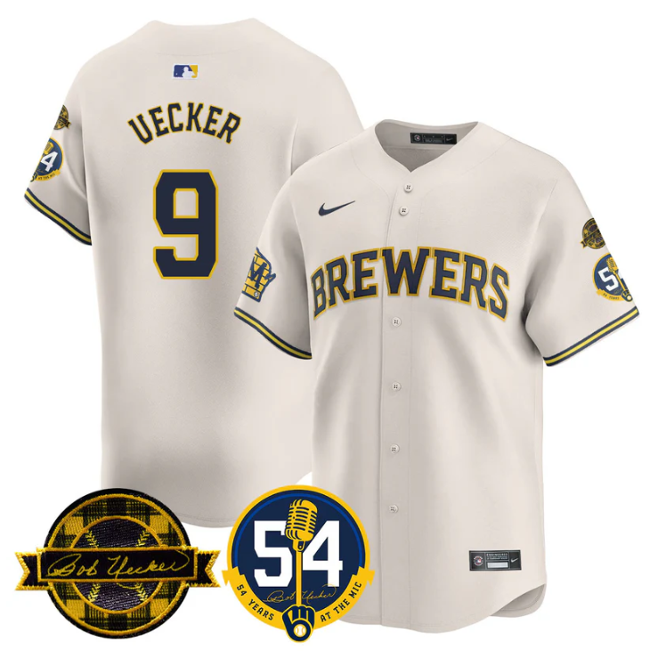 Bob Uecker Jersey #9 Milwaukee Brewers 2025 Bob Uecker, 54 Seasons for Brewers Stitched Navy