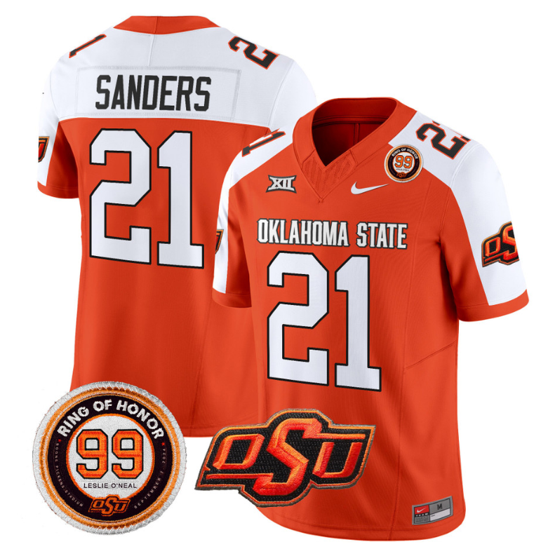 Barry Sanders Jersey #21 Oklahoma State Cowboys Leslie O'neal Patch Vapor Limited College Football Stitched Orange Alternate
