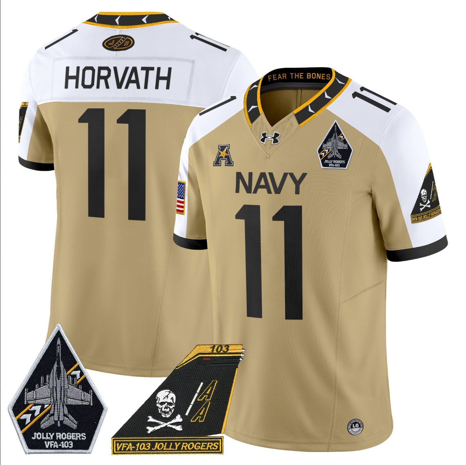 Blake Horvath Jersey #11 Navy Midshipmen 2024 Jolly Rogers Patch Gold Alternate
